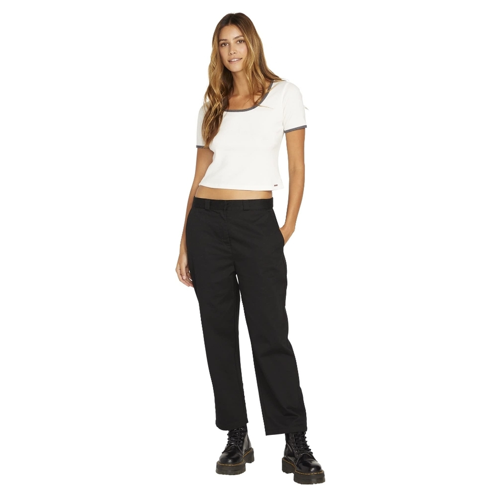 Volcom Women's Lowstone Relaxed Fit Cropped Chino Pant, Black, 30